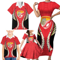 Waikato 2026 Rugby Custom Family Matching Short Sleeve Bodycon Dress and Hawaiian Shirt NZ Maori Silver Fern