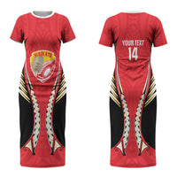 Waikato 2026 Rugby Custom Family Matching Short Sleeve Bodycon Dress and Hawaiian Shirt NZ Maori Silver Fern LT14 Mom's Dress Red - Polynesian Pride