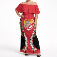 Waikato 2026 Rugby Custom Off Shoulder Maxi Dress NZ Maori Silver Fern LT14 Women Red - Polynesian Pride