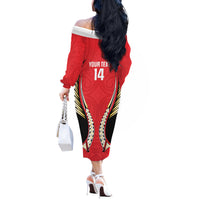 Waikato 2026 Rugby Custom Off The Shoulder Long Sleeve Dress NZ Maori Silver Fern LT14 - Polynesian Pride