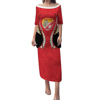 Waikato 2026 Rugby Custom Puletasi NZ Maori Silver Fern LT14 Long Dress Red - Polynesian Pride