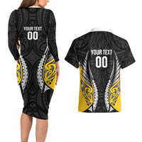 Wellington 2026 Rugby Custom Couples Matching Long Sleeve Bodycon Dress and Hawaiian Shirt NZ Maori Silver Fern LT14 - Polynesian Pride