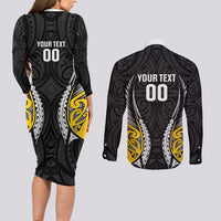 Wellington 2026 Rugby Custom Couples Matching Long Sleeve Bodycon Dress and Long Sleeve Button Shirt NZ Maori Silver Fern