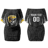 Wellington 2026 Rugby Custom Couples Matching Off Shoulder Short Dress and Long Sleeve Button Shirt NZ Maori Silver Fern LT14 - Polynesian Pride