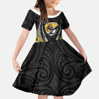 Wellington 2026 Rugby Custom Kid Short Sleeve Dress NZ Maori Silver Fern LT14 KID Black - Polynesian Pride