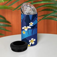 Teal Purple Banana Leaf Hawaii 4 in 1 Can Cooler Tumbler Lau Maia Plumeria Tropical Summer Vibes