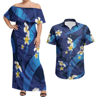 Teal Purple Banana Leaf Hawaii Couples Matching Off Shoulder Maxi Dress and Hawaiian Shirt Lau Maia Plumeria Tropical Summer Vibes LT14 Teal Purple - Polynesian Pride