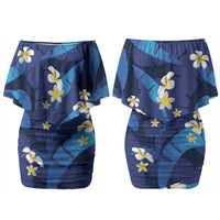 Teal Purple Banana Leaf Hawaii Family Matching Off Shoulder Short Dress and Hawaiian Shirt Lau Maia Plumeria Tropical Summer Vibes LT14 Mom's Dress Teal Purple - Polynesian Pride