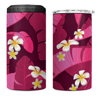 Pink Banana Leaf Hawaii 4 in 1 Can Cooler Tumbler Lau Maia Plumeria Tropical Summer Vibes
