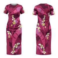 Pink Banana Leaf Hawaii Family Matching Short Sleeve Bodycon Dress and Hawaiian Shirt Lau Maia Plumeria Tropical Summer Vibes