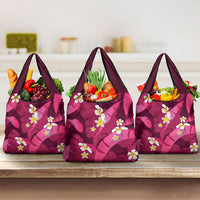 Pink Banana Leaf Hawaii Grocery Bag Lau Maia Plumeria Tropical Summer Vibes LT14 3-pack One Size Pink - Polynesian Pride