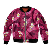 Pink Banana Leaf Hawaii Sleeve Zip Bomber Jacket Lau Maia Plumeria Tropical Summer Vibes LT14 Unisex Pink - Polynesian Pride