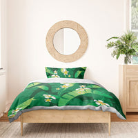 Green Banana Leaf Hawaii Bedding Set Lau Maia Plumeria Tropical Summer Vibes