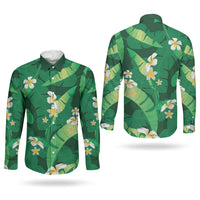 Green Banana Leaf Hawaii Couples Matching Mermaid Dress and Long Sleeve Button Shirt Lau Maia Plumeria Tropical Summer Vibes LT14 - Polynesian Pride