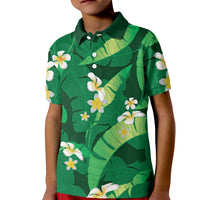 Green Banana Leaf Hawaii Kid Polo Shirt Lau Maia Plumeria Tropical Summer Vibes