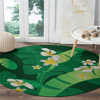 Green Banana Leaf Hawaii Round Carpet Lau Maia Plumeria Tropical Summer Vibes LT14 - Polynesian Pride