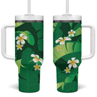 Green Banana Leaf Hawaii Tumbler With Handle Lau Maia Plumeria Tropical Summer Vibes