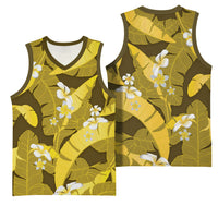 Yellow Banana Leaf Hawaii Basketball Jersey Lau Maia Plumeria Tropical Summer Vibes