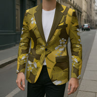 Yellow Banana Leaf Hawaii Blazer Lau Maia Plumeria Tropical Summer Vibes