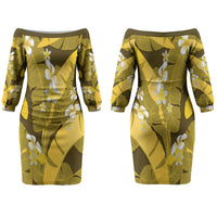 Yellow Banana Leaf Hawaii Couples Matching Off The Shoulder Long Sleeve Dress and Hawaiian Shirt Lau Maia Plumeria Tropical Summer Vibes LT14 - Polynesian Pride