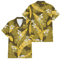 Yellow Banana Leaf Hawaii Family Matching Mermaid Dress and Hawaiian Shirt Lau Maia Plumeria Tropical Summer Vibes LT14 Dad's Shirt - Short Sleeve Yellow - Polynesian Pride