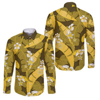 Yellow Banana Leaf Hawaii Family Matching Mermaid Dress and Hawaiian Shirt Lau Maia Plumeria Tropical Summer Vibes LT14 Dad's Shirt - Long Sleeve Yellow - Polynesian Pride