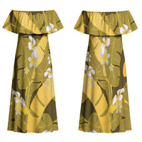 Yellow Banana Leaf Hawaii Family Matching Off Shoulder Maxi Dress and Hawaiian Shirt Lau Maia Plumeria Tropical Summer Vibes
