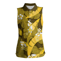 Yellow Banana Leaf Hawaii Women Sleeveless Polo Shirt Lau Maia Plumeria Tropical Summer Vibes LT14 Female Yellow - Polynesian Pride