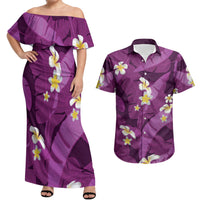 Purple Banana Leaf Hawaii Couples Matching Off Shoulder Maxi Dress and Hawaiian Shirt Lau Maia Plumeria Tropical Summer Vibes LT14 Purple - Polynesian Pride