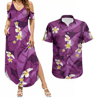 Purple Banana Leaf Hawaii Couples Matching Summer Maxi Dress and Hawaiian Shirt Lau Maia Plumeria Tropical Summer Vibes LT14 Purple - Polynesian Pride
