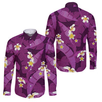 Purple Banana Leaf Hawaii Family Matching Puletasi and Hawaiian Shirt Lau Maia Plumeria Tropical Summer Vibes LT14 Dad's Shirt - Long Sleeve Purple - Polynesian Pride