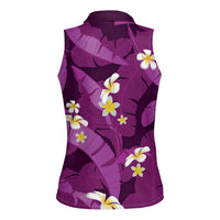 Purple Banana Leaf Hawaii Women Sleeveless Polo Shirt Lau Maia Plumeria Tropical Summer Vibes LT14 - Polynesian Pride