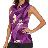 Purple Banana Leaf Hawaii Women Sleeveless Polo Shirt Lau Maia Plumeria Tropical Summer Vibes LT14 - Polynesian Pride