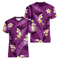 Purple Banana Leaf Hawaii Women V-Neck T-Shirt Lau Maia Plumeria Tropical Summer Vibes LT14 - Polynesian Pride