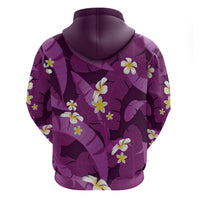 Purple Banana Leaf Hawaii Zip Hoodie Lau Maia Plumeria Tropical Summer Vibes