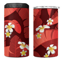 Red Banana Leaf Hawaii 4 in 1 Can Cooler Tumbler Lau Maia Plumeria Tropical Summer Vibes