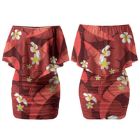 Red Banana Leaf Hawaii Couples Matching Off Shoulder Short Dress and Hawaiian Shirt Lau Maia Plumeria Tropical Summer Vibes LT14 - Polynesian Pride