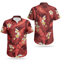 Red Banana Leaf Hawaii Couples Matching Puletasi and Hawaiian Shirt Lau Maia Plumeria Tropical Summer Vibes LT14 - Polynesian Pride