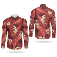 Red Banana Leaf Hawaii Couples Matching Short Sleeve Bodycon Dress and Long Sleeve Button Shirt Lau Maia Plumeria Tropical Summer Vibes LT14 - Polynesian Pride