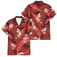 Red Banana Leaf Hawaii Family Matching Off The Shoulder Long Sleeve Dress and Hawaiian Shirt Lau Maia Plumeria Tropical Summer Vibes