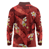 Red Banana Leaf Hawaii Long Sleeve Polo Shirt Lau Maia Plumeria Tropical Summer Vibes