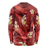Red Banana Leaf Hawaii Long Sleeve Shirt Lau Maia Plumeria Tropical Summer Vibes