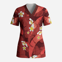 Red Banana Leaf Hawaii Scrub Top Lau Maia Plumeria Tropical Summer Vibes