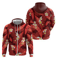 Red Banana Leaf Hawaii Zip Hoodie Lau Maia Plumeria Tropical Summer Vibes