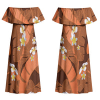Orange Banana Leaf Hawaii Couples Matching Off Shoulder Maxi Dress and Hawaiian Shirt Lau Maia Plumeria Tropical Summer Vibes LT14 - Polynesian Pride