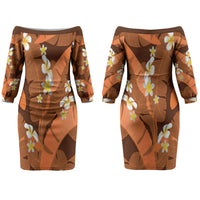 Orange Banana Leaf Hawaii Couples Matching Off The Shoulder Long Sleeve Dress and Long Sleeve Button Shirt Lau Maia Plumeria Tropical Summer Vibes LT14 - Polynesian Pride