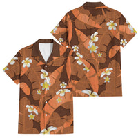 Orange Banana Leaf Hawaii Family Matching Off The Shoulder Long Sleeve Dress and Hawaiian Shirt Lau Maia Plumeria Tropical Summer Vibes