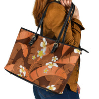 Orange Banana Leaf Hawaii Leather Tote Bag Lau Maia Plumeria Tropical Summer Vibes