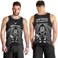 New Zealand Aotearoa Rugby Men Tank Top NZ Tiki With Maori Fern World Cup Black Version LT14 - Polynesian Pride