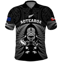 New Zealand Aotearoa Rugby Polo Shirt NZ Tiki With Maori Fern World Cup Black Version LT14 Black - Polynesian Pride